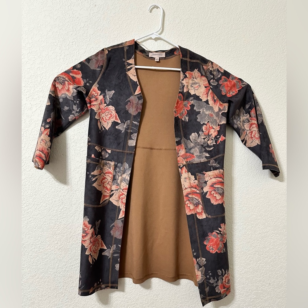 Chelsea Theodore Jacket Womens Faux Leather Gray Floral Open Size Small